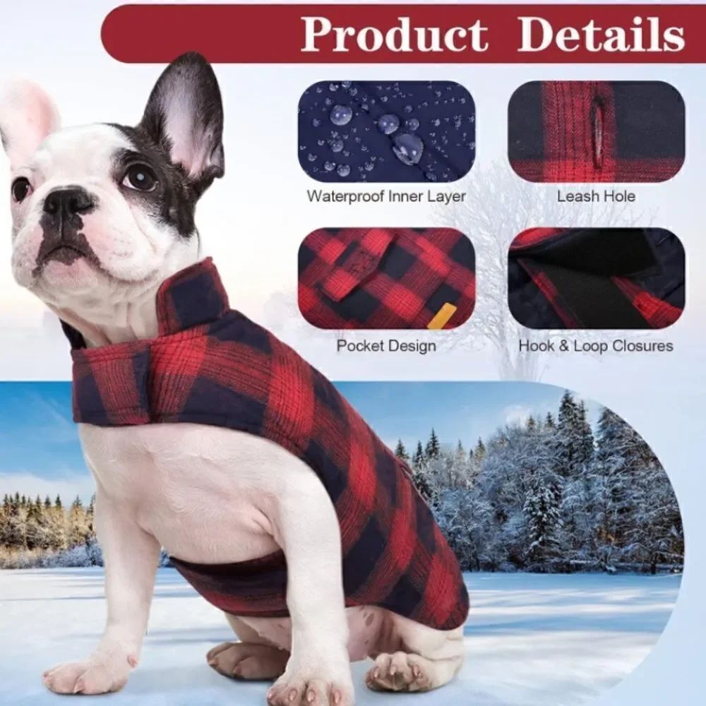 Kouser British Style Red Plaid Winter Dog Coat Jacket Reversible Size XS